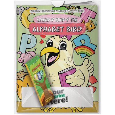 Combo Pack - CB1014 Coloring Book & 4-Pack of Crayons (Imprinted) in a Poly Bag