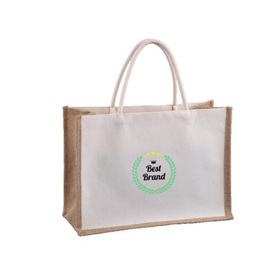 Two-Tone Canvas & Jute Reusable Tote Bag