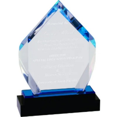7" Blue Fusion Diamond Impress Acrylic Award w/Black Glass Base