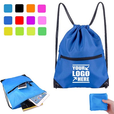 Durable Drawstring Cinch Backpack With Front Zipper
