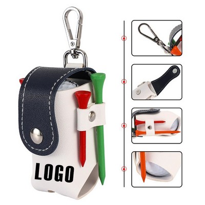 3 7/10" Compact PU Leather Golf Ball Storage Pouch w/Hook Mini Golf Training Holder MOQ100PCS