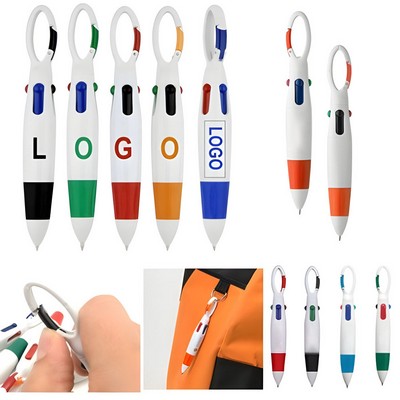 4-in-1 Custom ABS Multicolor Retractable Carabiner Shuttle Ballpoint Pen