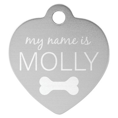 Anodized Aluminum Silver Heart Pet Tags, Engraved, 1 1/4" x 1 1/4"
