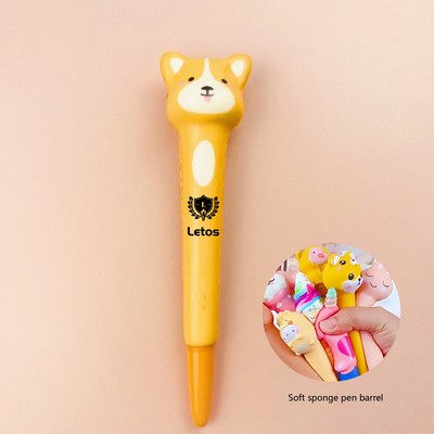 Akita Dog Stress Reliever Pen 2 In 1 Squeeze Toy Pen PU Foam Gel Ink Pen