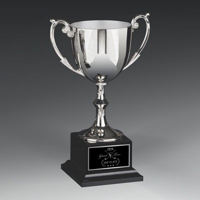 Elegant Gold Metal Cup on Rosewood Piano Finish Base