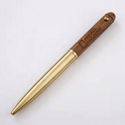 Wooden And Brass Ballpoint Pen With Cap