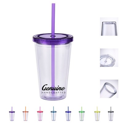 16 Oz Clear Plastic Tumbler with Lid
