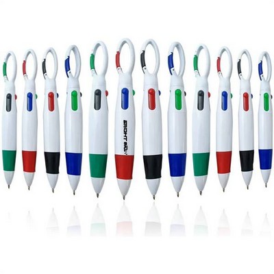 4-Color Ballpoint Pen with Carabiner Keychain
