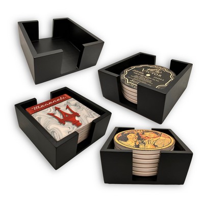 Black Wooden Coaster Holder Set