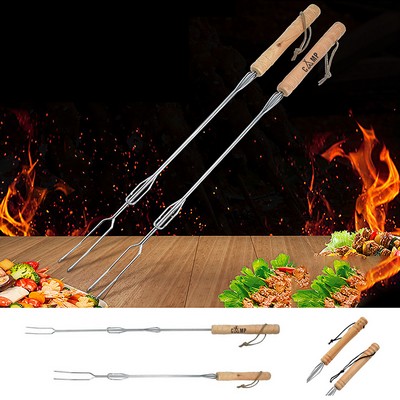 Stainless Steel Telescopic Barbecue Forks w/Wooden Handle