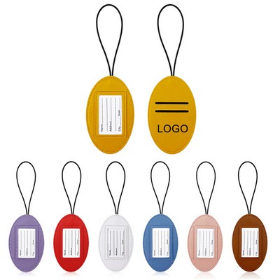 Elastic Strap Oval PU Leather Luggage Tags