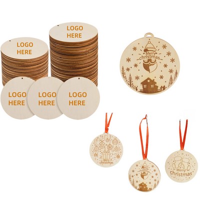 Wooden Christmas Circular Decorative Wooden Ornaments With Holes