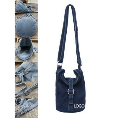 9.4 X 5.5 Inch Denim Crossbody Bucket Phone Pouch Bag