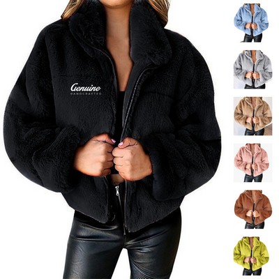 Fluffy Faux Fur Cropped Lapel Coat