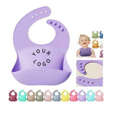 Cute Silicone Baby Bib with Pocket for Easy Cleanup
