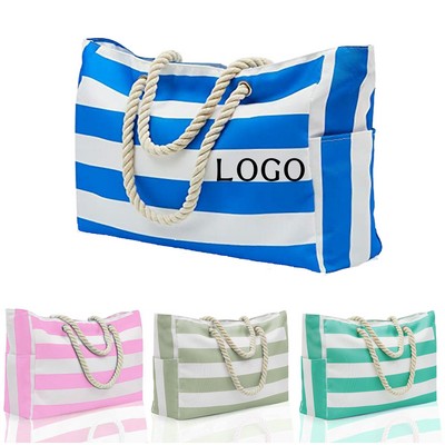Patterned Seaside Tote with Nautical Rope Straps