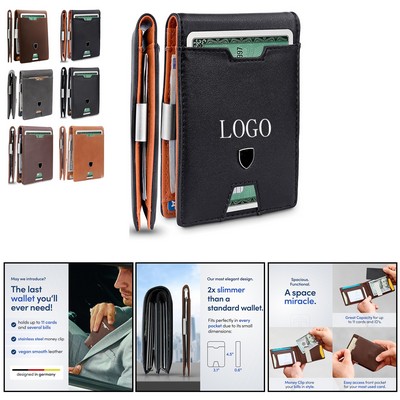 Men's slim wallet with money clip
