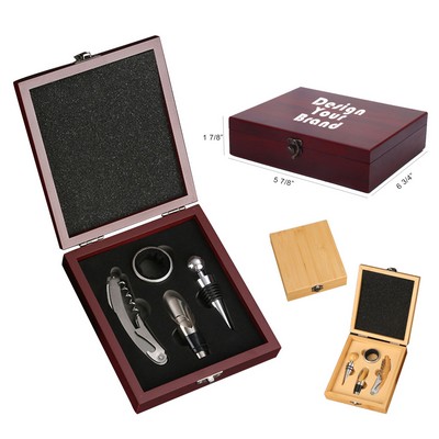 4-in-1 Wine Opener Wooden Set Gift Box