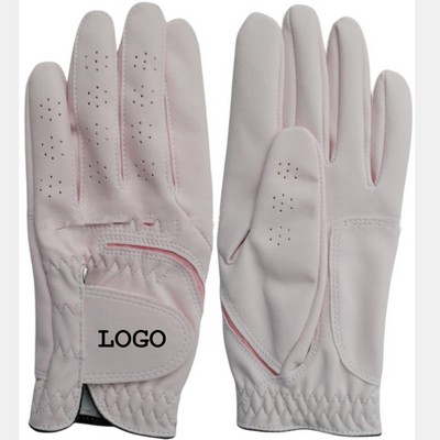 Women'S Left-White Pu Golf Glovew/ Pink Stretch Fabric