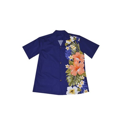 Hawaiian Vertical Print Shirt (S - 3XL) - 100% Cotton Poplin Tropical Flowers w/ Coconut Buttons