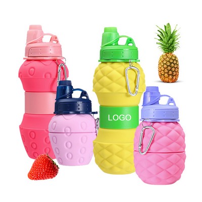 20 Oz Fruit-shaped foldable Silicone Folding Water Bottle with Carabiner