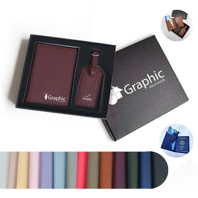 Pu Leather Passport Holder & Luggage Tag Set