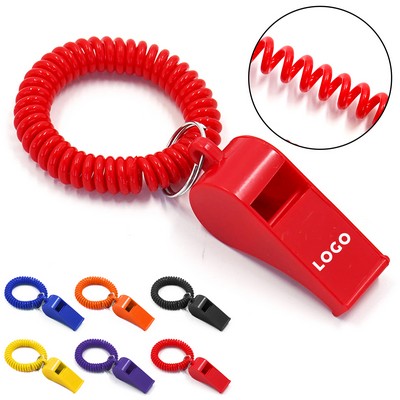 Plastic Spring-Loaded Keychain With Whistle