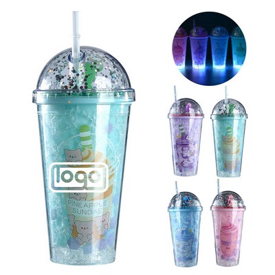15oz LED Light Up Double Layer Plastic Straw Cup