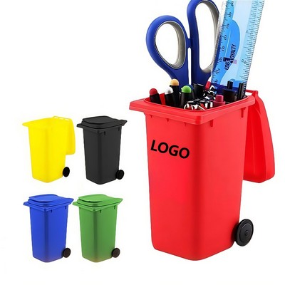 Mini Fun Office Plastic Trash Can Pen Holder With Lid