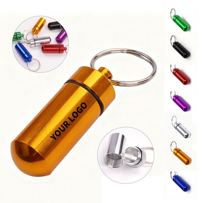 Aluminum Alloy Pill Container With Key Ring Attachment