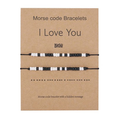 Black White Rice Bead Paper Card Bracelet