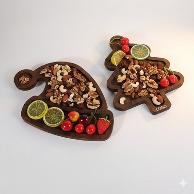 Wooden Christmas Tree Serving Tray Fruit Plate Dessert Platter Compartment Tableware Board