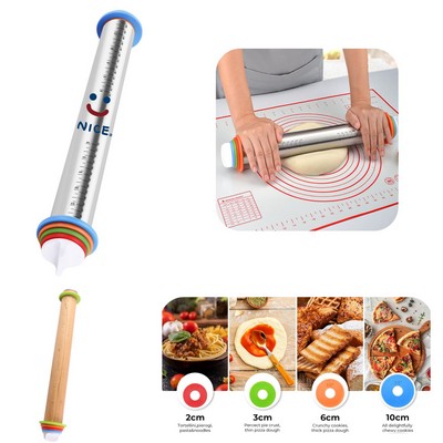 Rolling Pin with Adjustable Thickness Rings for Baking