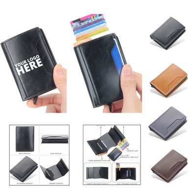 RFID Blocking Automatic Pop Up Cards Leather Wallet Card Holder