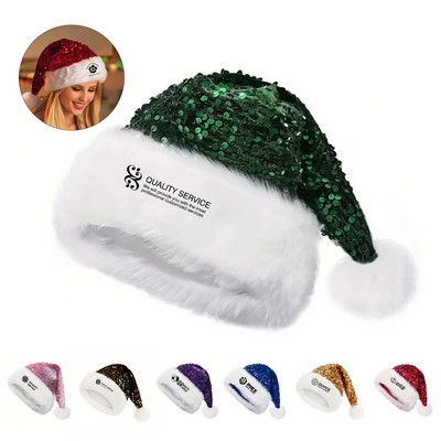 Plush Two-Tone Sequins Santa Hat