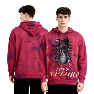 100% Cotton Full Color Reactive Digital Print Unisex Pullover Hoodie W/ Pocket - 8Oz