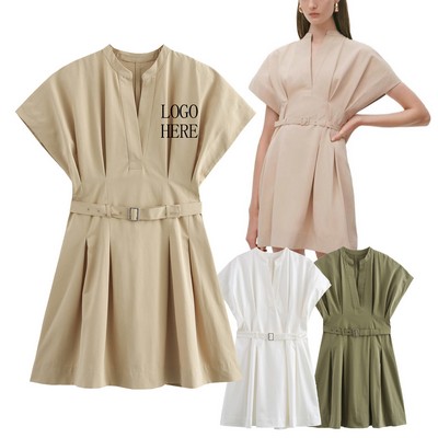 French Style Belted Sleeveless Dress