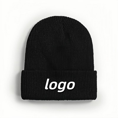 Double Layer Solid Knit Beanie for Women Warm Korean Style Winter Hat Blank for Logo