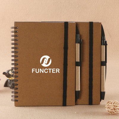 Eco-Friendly Kraft Paper Spiral Notebook With Matching Pen - For Notes, Planning & Daily Use