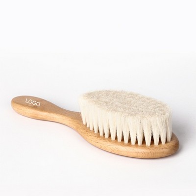 Baby Newborn Soft Goat Hair Brush Beech Wood Infant Scalp Massage Comb