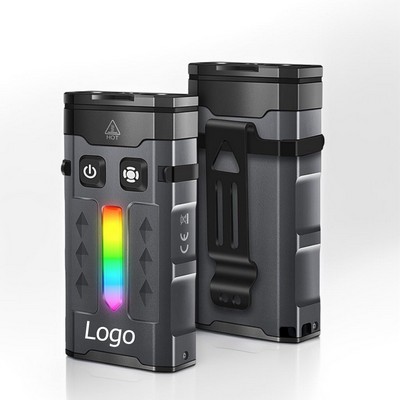 1100 Lumen Small EDC Keychain Flashlight with Green Beam Rechargeable RGB LED Clip on Flashlight