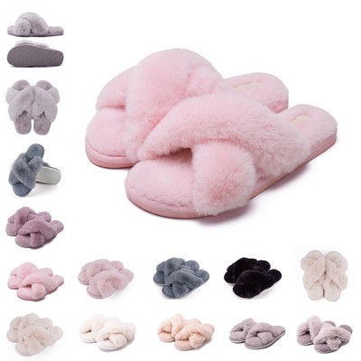 Luxurious Sunday Angora Cross Band Cotton Slippers