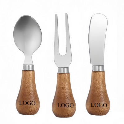 3 Piece Cheese Knives Set With Wooden Handle