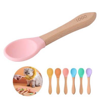 Silicone Pet Treats Spoon W/ Wooden Handle