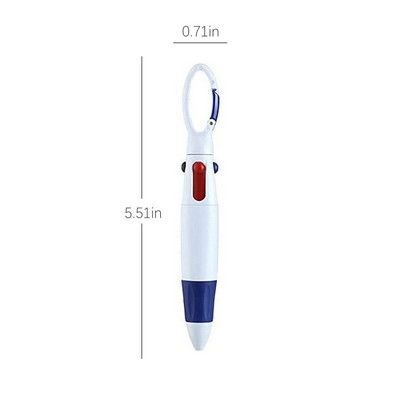 Retractable Shuttle 4-in-1 Multicolor Ballpoint Pen with Carabiner Clip