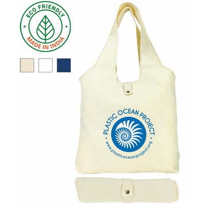Fold & Snap 7 oz Canvas Tote Bag | Reusable Gusseted Grocery Natural (18x15x4)