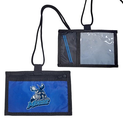 Large Clear window 6.7"x 4.8" Neck Wallet with Full color Dye Sublimation Logo Print