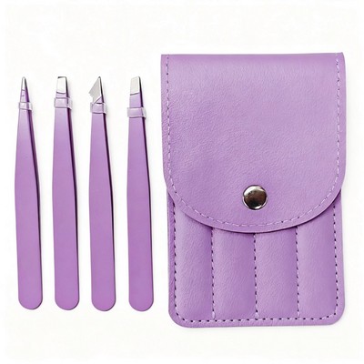 Stainless Steel Facial Tweezers Set with Carry Pouch