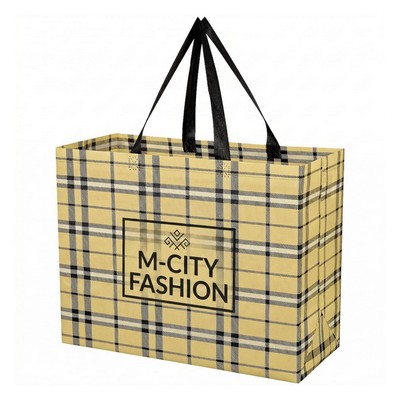 Tartan Laminated Shopping Tote Bag