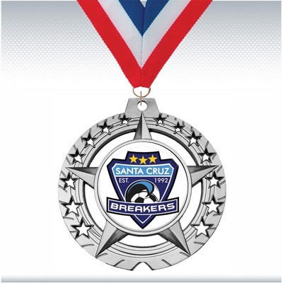 3 3/4" Bright Silver Star Insert Medal